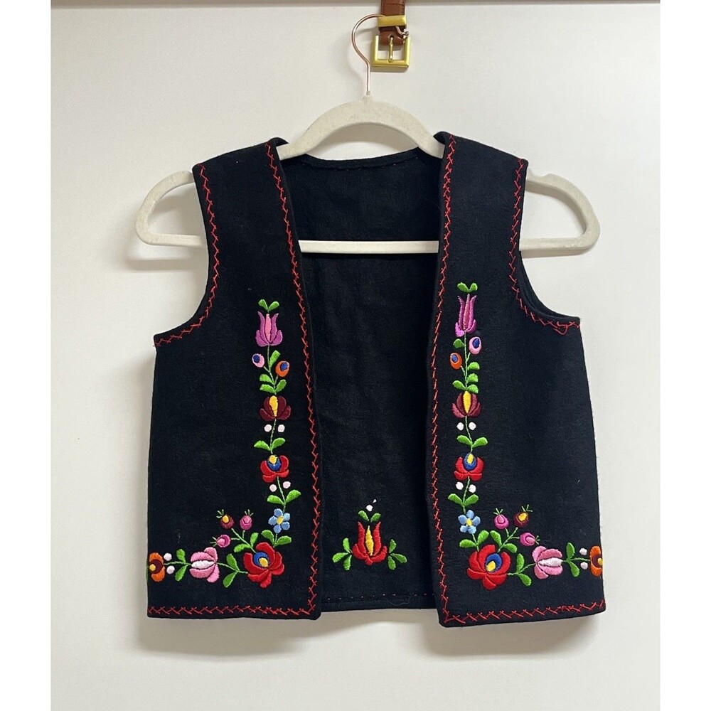Vintage Traditional Hungarian Embroidered Wool Vest